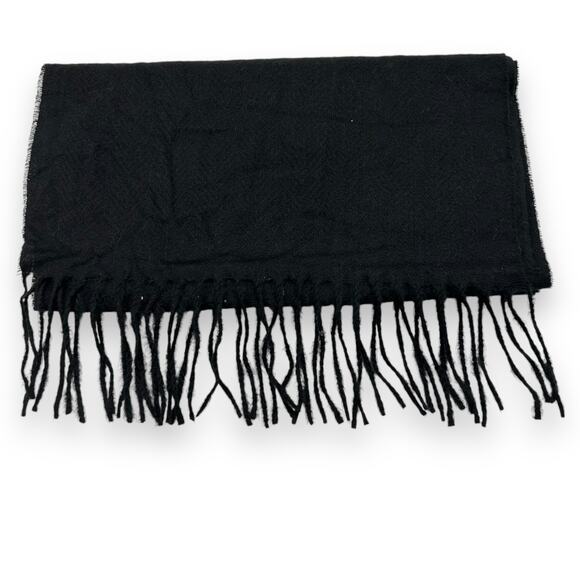 Macy's Black Fringe Trim Scarf Oblong Rectangle Solid Knit Warm Winter - Picture 4 of 13
